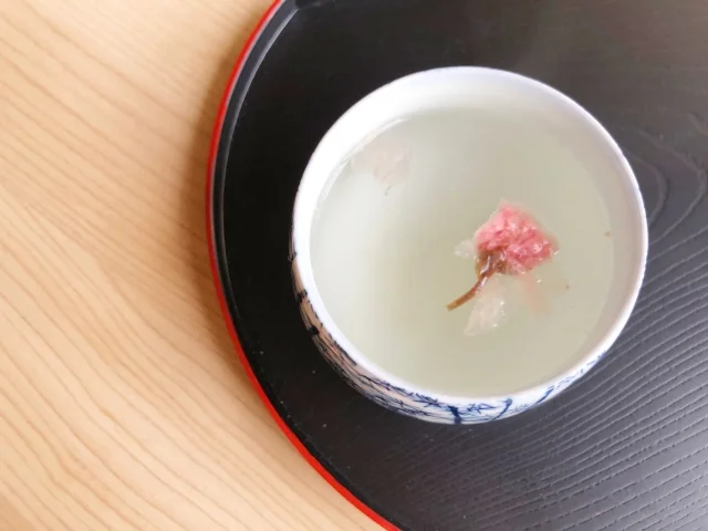 Sakura blossom tea served during the Yuinou Engagement Ceremony in Japan